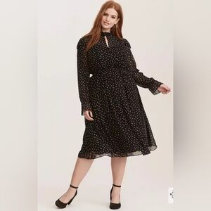 Torrid Star Chiffon High Collar Long Ruffle Sheer Sleeves Lined Midi Dress 18/20